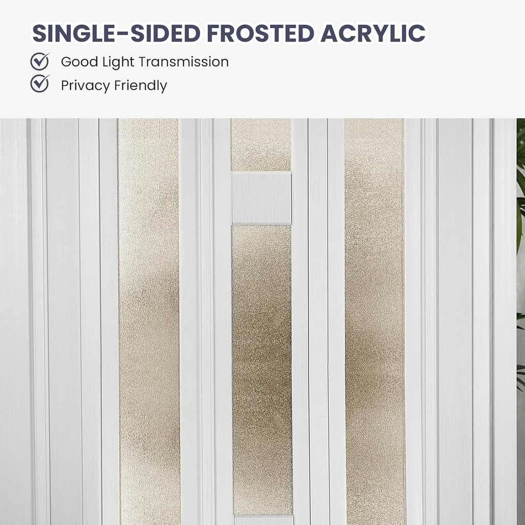 DIYHD 42X80in Glass Accordion Door with Latch&Handle, Double-Layer Thickened PVC Folding Interior Door with Frosted Acrylic - Blocks Views, Lets Light In, Easy Install for Closet, Utility&Room Divider
