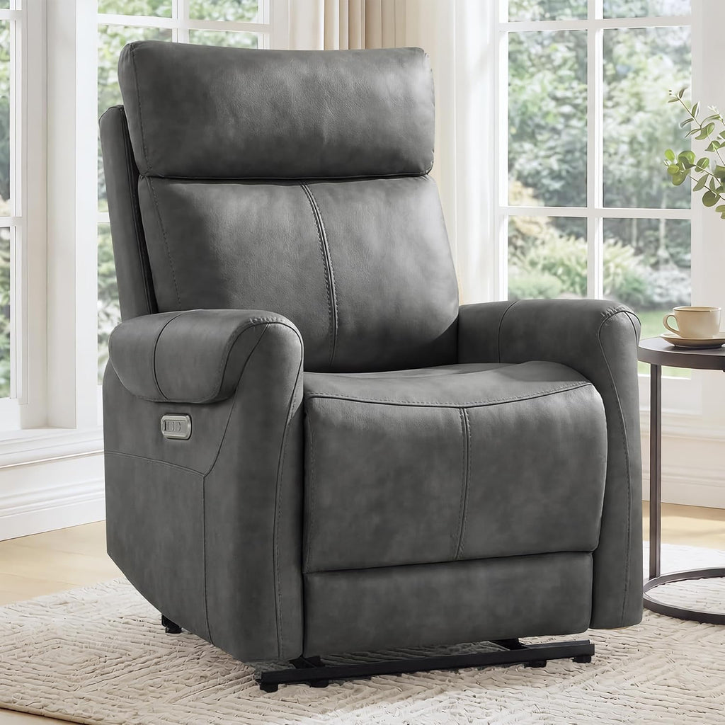KISLOT Wall Hugger Recliner Chair for Adults, Faux Leather RV Recliner with USB Charging Ports Electric Power Reclining Sofa for Living Room Home Theater Seating Bedroom