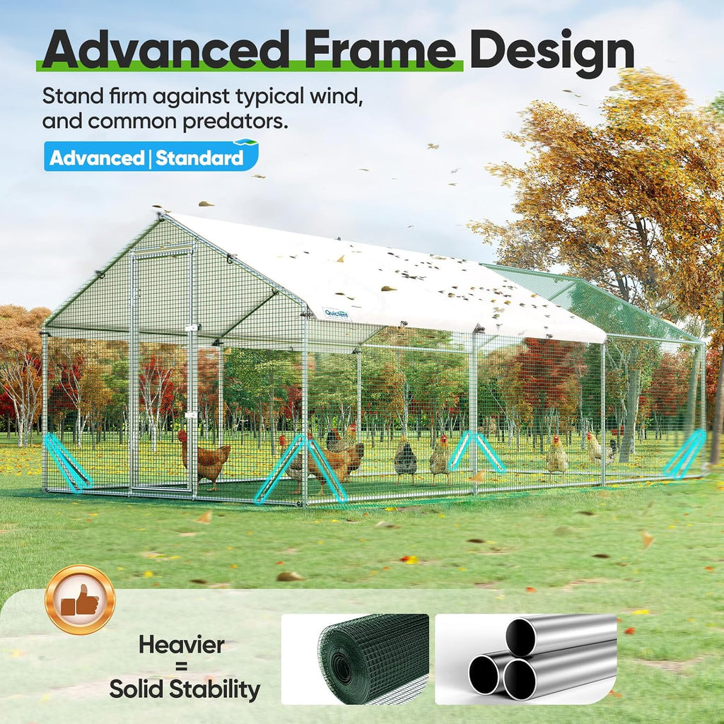 Quictent Large Metal Chicken Coop Run for 30+ Poultry with Side Hardware Cloth & Waterproof Cover, Advanced Series Outdoor Walk-in Cage Hen Duck Rabbit Dog Pen Yard Farm House, 18x9x6.6FT