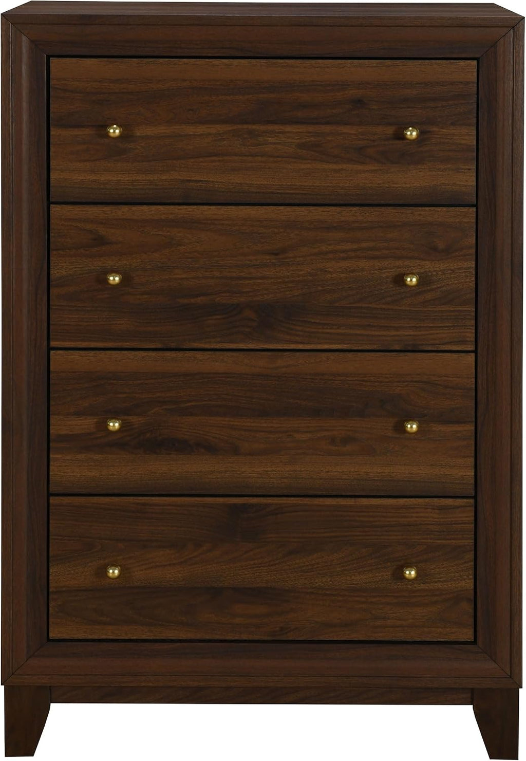 Coaster Home Furnishings - Welsley - Wood - 4-Drawer Chest with Gold Knobs, Mitered Trim and Angular Block Legs - Transitional - Bedroom - Walnut - 223445