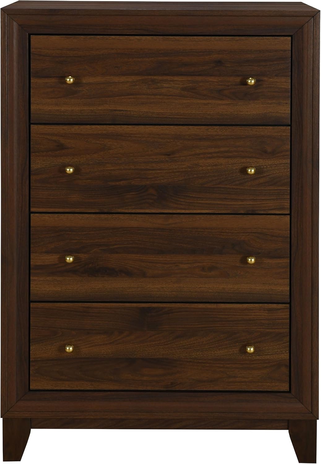 Coaster Home Furnishings - Welsley - Wood - 4-Drawer Chest with Gold Knobs, Mitered Trim and Angular Block Legs - Transitional - Bedroom - Walnut - 223445