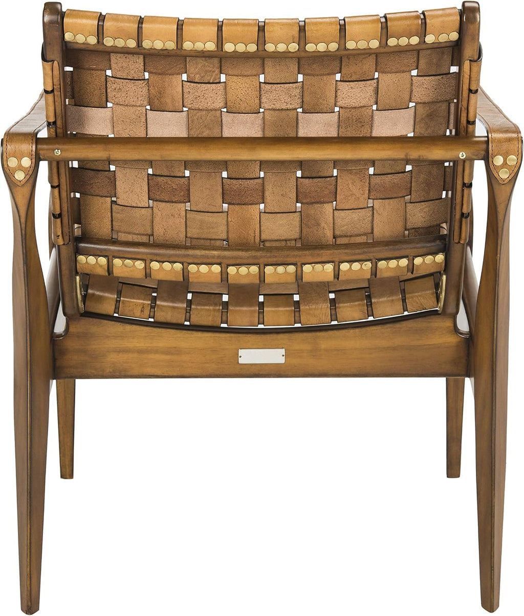 Safavieh SFV9005B Home Collection Dilan Leather Brown & Light Brown Safari Accent Chair Light