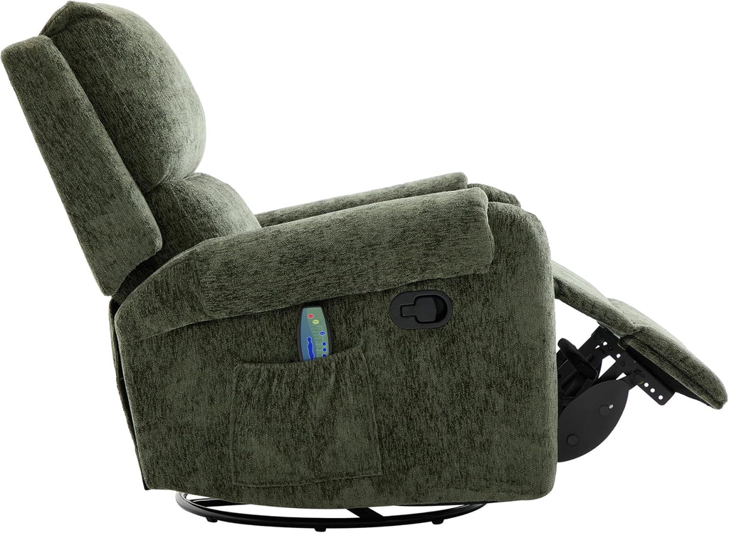 Christopher Knight Home Harper Massage Recliner Chair with 8 Modes, Chenille Upholstered Recliner Sofa, Swivel Massage Chair with a Side Storage Pocket for Living Room/Bedroom, Head Support, Green