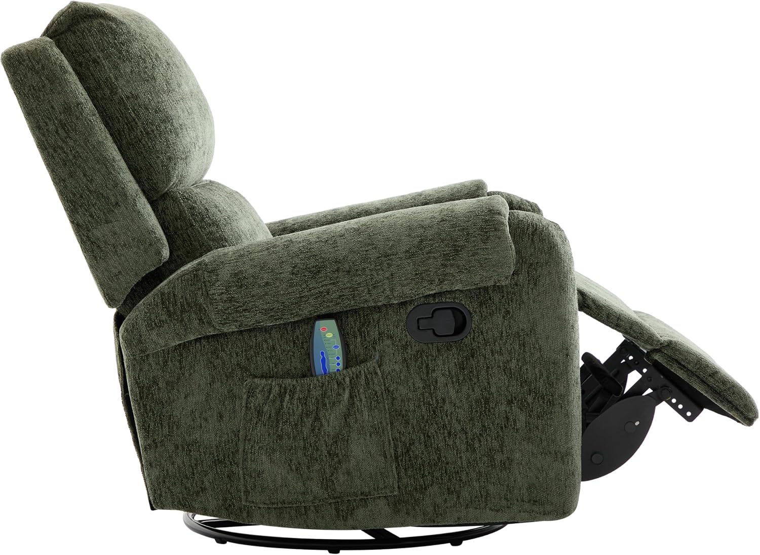Christopher Knight Home Harper Massage Recliner Chair with 8 Modes, Chenille Upholstered Recliner Sofa, Swivel Massage Chair with a Side Storage Pocket for Living Room/Bedroom, Head Support, Green