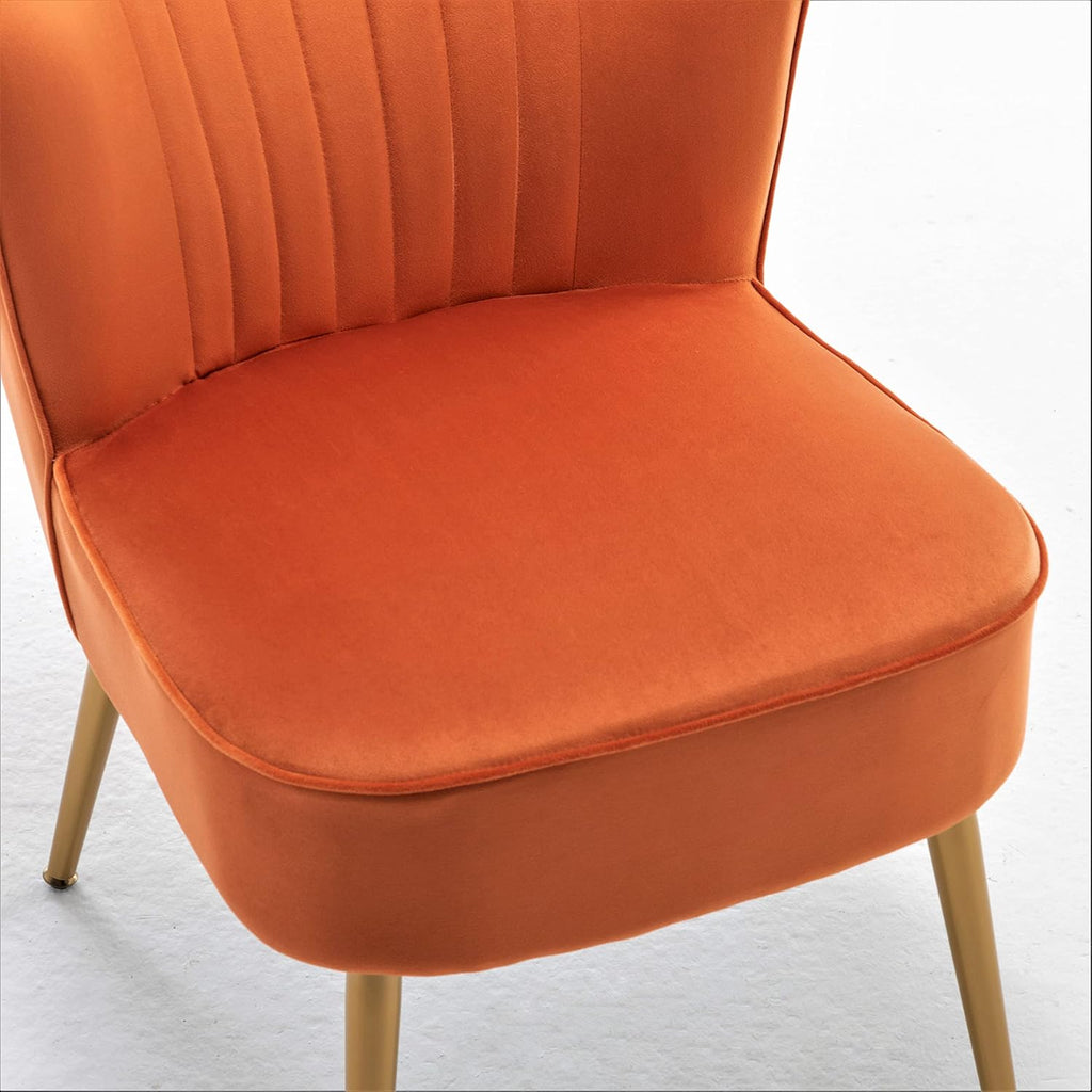 Container Furniture Direct Modern Velvet Accent Chair for Living Room, Bedroom, or Entryway, Stylish and Comfortable Armless Design with Metal Legs, Orange Red