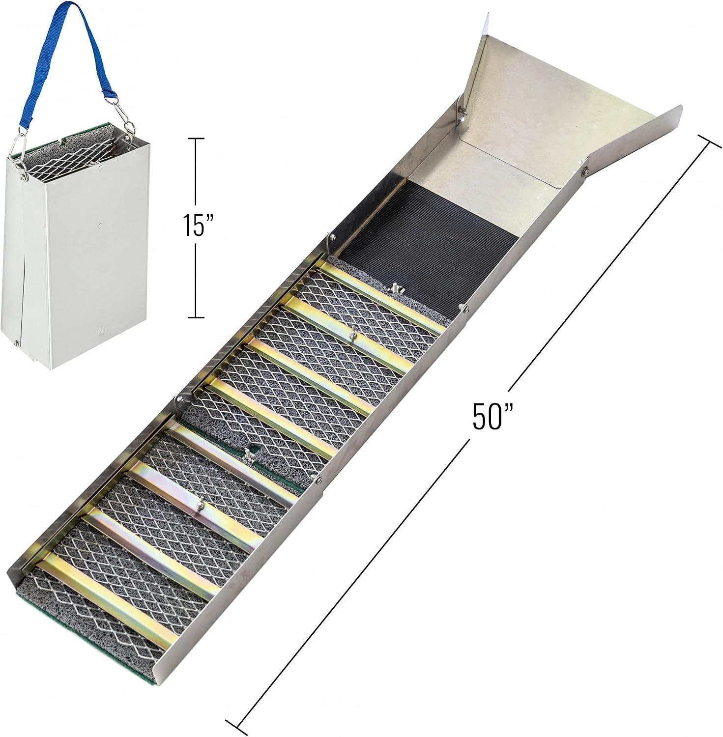 ASR Outdoor 24pc Deluxe 50' Backpack Folding Gold Sluice Box Kit Gold Prospecting Equipment Set, Khaki