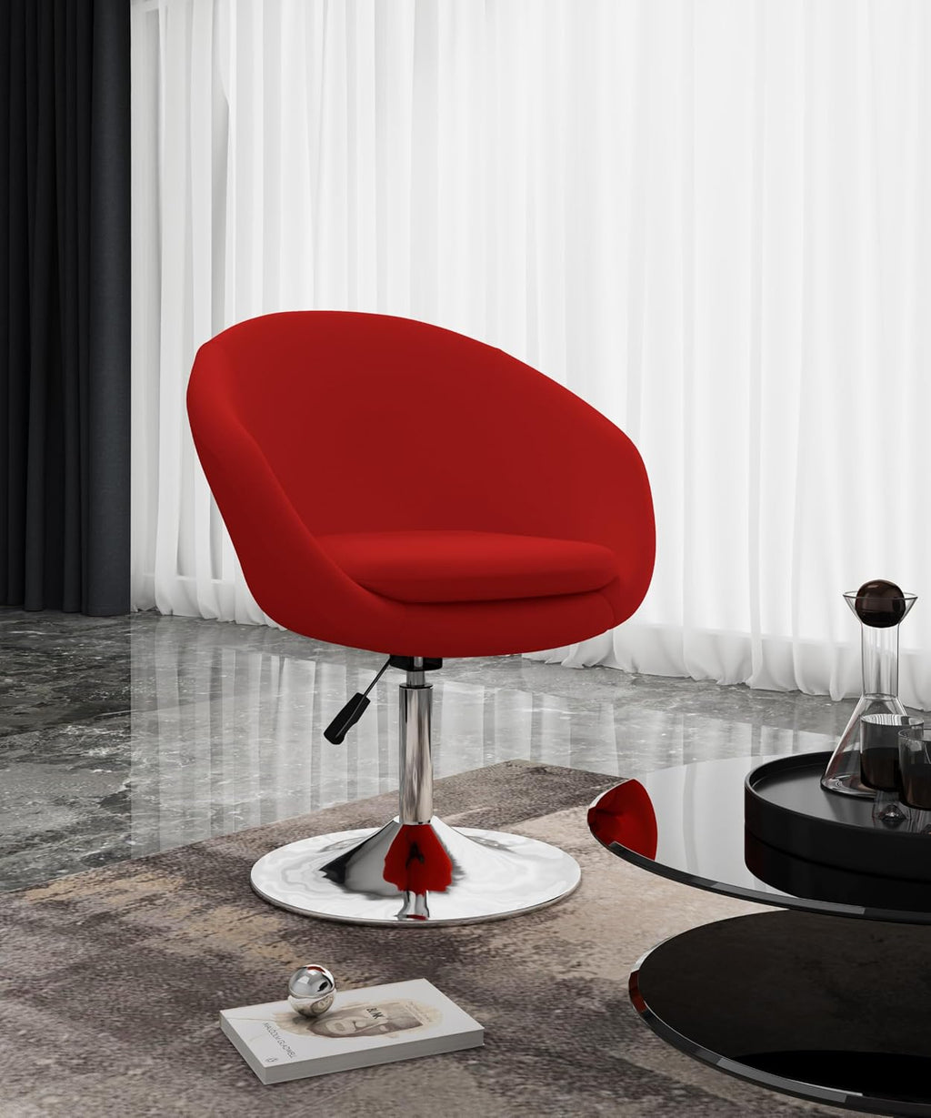 Manhattan Comfort Hopper Adjustable Swivel Accent Chair Set of 2 with 360° Turn, Upholstered Seat, Polished Chrome Base, Modern Bowl Design for Home Office and Living Room, Red Wool Blend