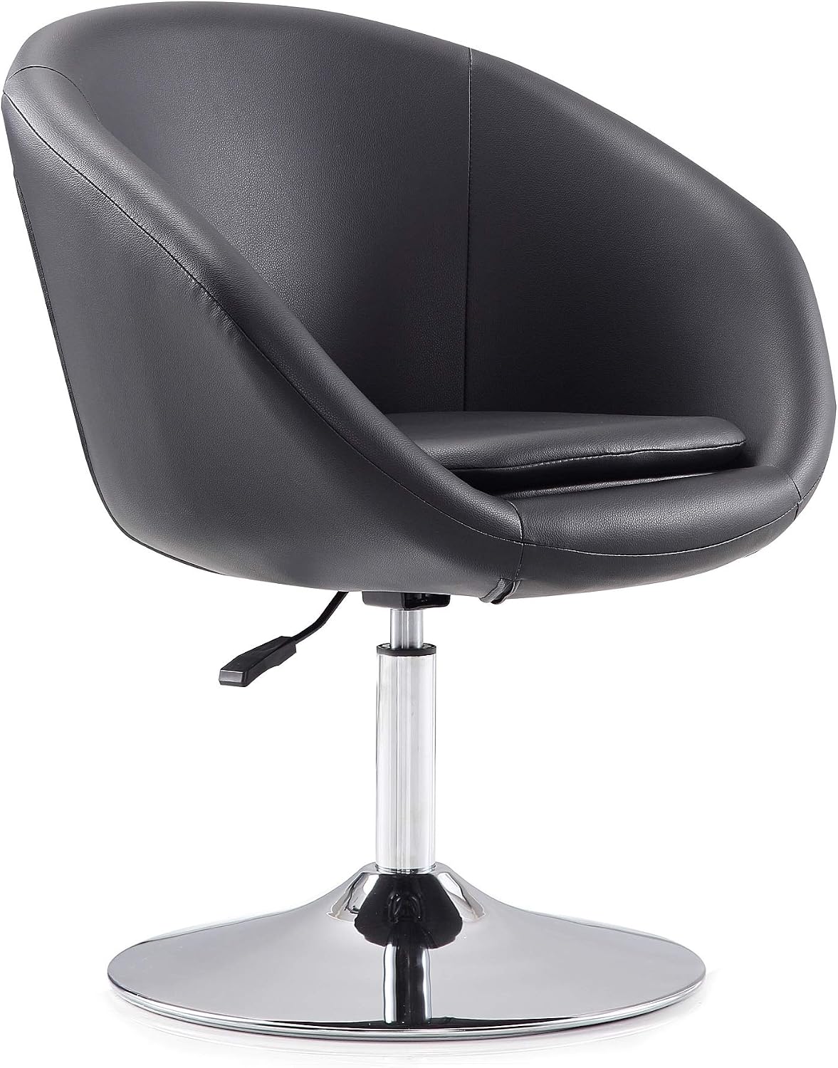Manhattan Comfort Hopper Adjustable Swivel Accent Chair with 360° Turn, Upholstered Seat, Polished Chrome Base, Modern Bowl Design for Home Office and Living Room, Black