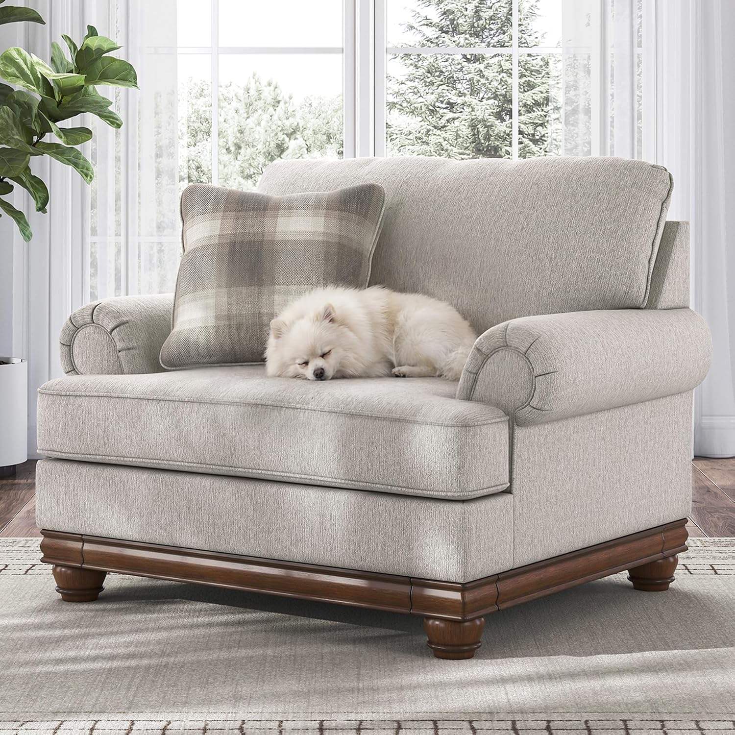 Signature Design by Ashley Stoughton Transitional Oversized Chair with Reversible Cushions and Rolled Arms, Light Gray