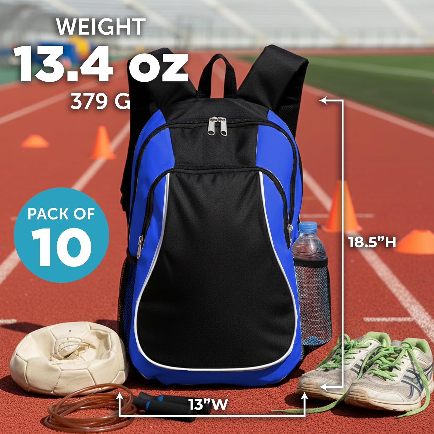 DISCOUNT PROMOS Large Sports Backpacks Set of 10, Bulk Pack - Bring Everywhere You Go, Perfect for Travellers and Great for Everyday Use - Blue