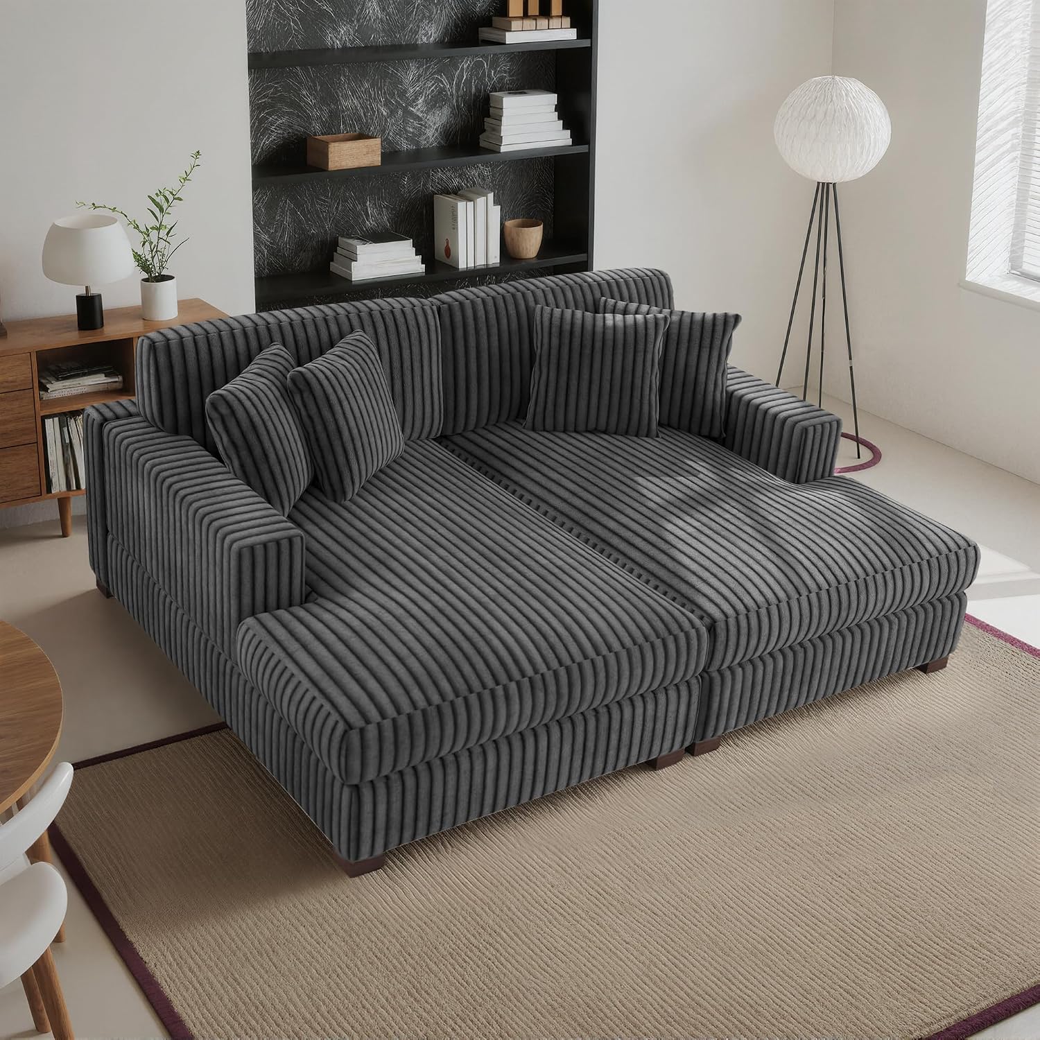 65' Chaise Lounge Chair Indoor, Oversized Upholstered Recliner Sofa Bed for Living Room, Fluffy Plush Faux Fur Cloud Sofa Sleeper Couch Bedroom Reading Seat - Gray, Right Armrest