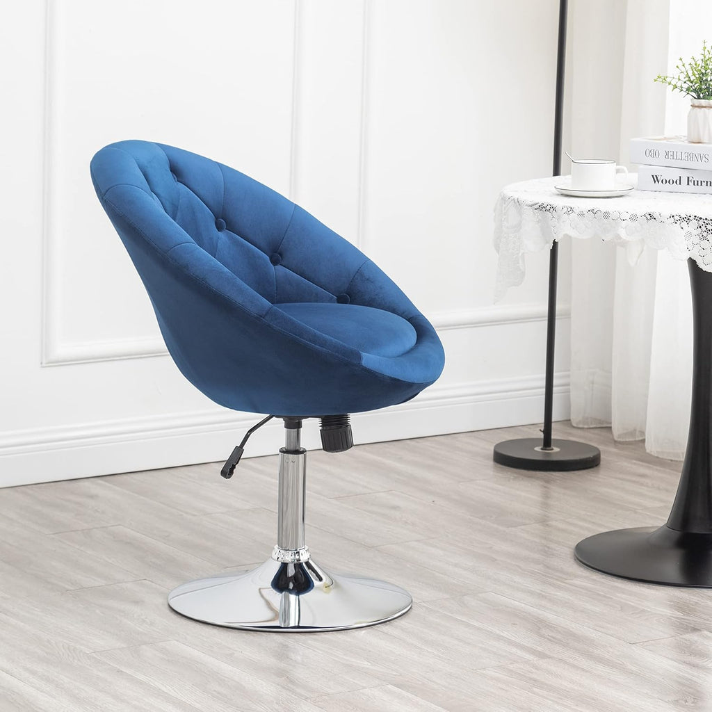 Roundhill Furniture Noas Velvet Upholstered Tufted Back Swivel Accent Chair, Blue