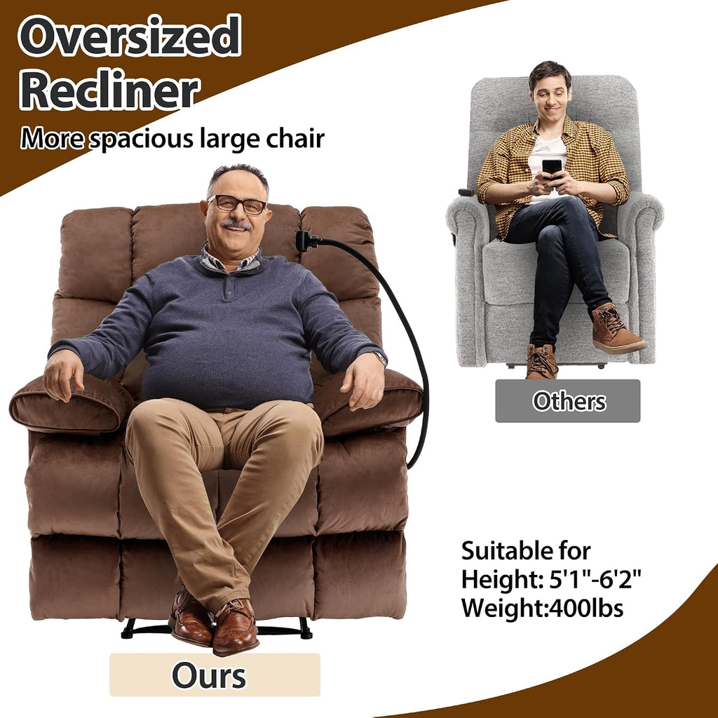 Manual Adjustable Oversized Recliner Chair with Phone Holder, Extra Large Recliner for Heavy Duty Adults 400lbs, Big Man Recliners for Living Room, Nursery, RV