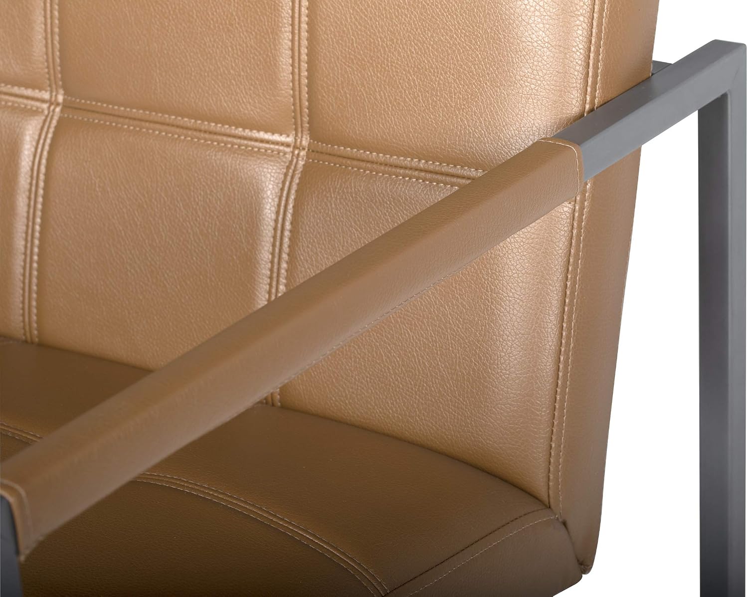 Studio Designs Home Modern Accent Chair Camber Mid-Century, Pewter Grey Metal Frame & Caramel Brown Leather