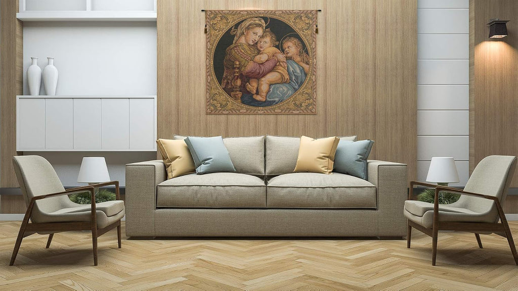 C Charlotte Home Furnishings Inc Madonna Della Seggiola I European Tapestry Wall Hanging | Viscose Cotton and Polyester Blend Wall Art | 24 in. x 26 in | Home Decor Accents | Inspired by Famous