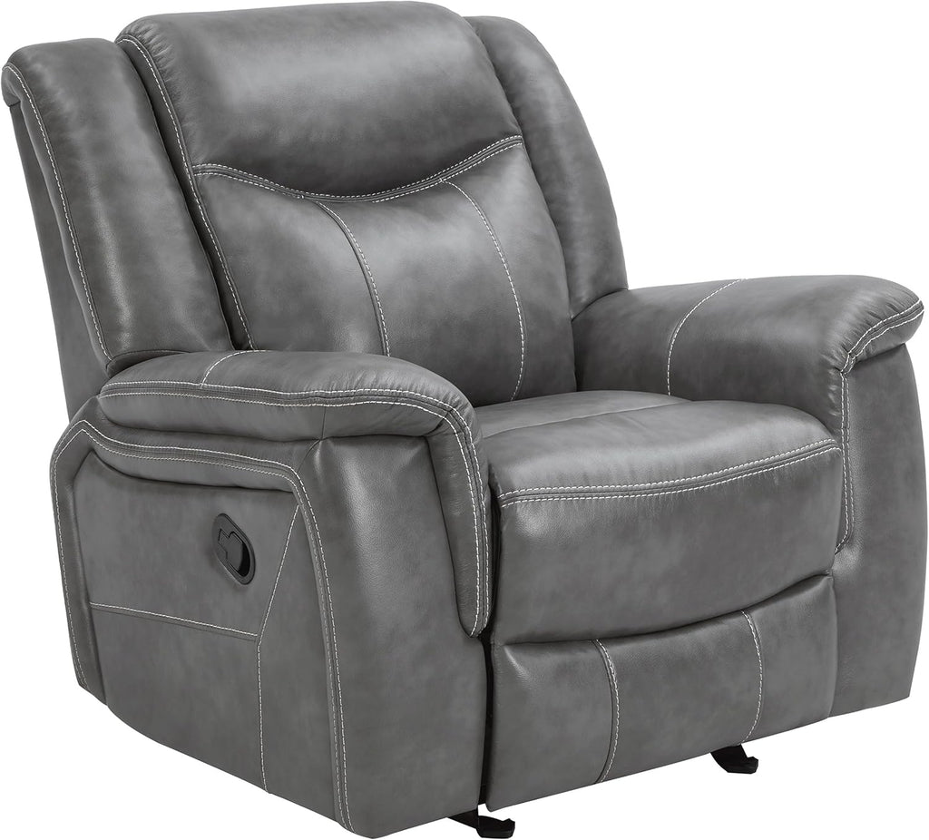 Coaster Home Furnishings - Conrad - Leatherette Upholstered Glider Recliner Chair with Overstuffed Arms, Pocket Coil Seating, and Ergonomic Lever - Living Room - 33-Inch - Gray - 650356