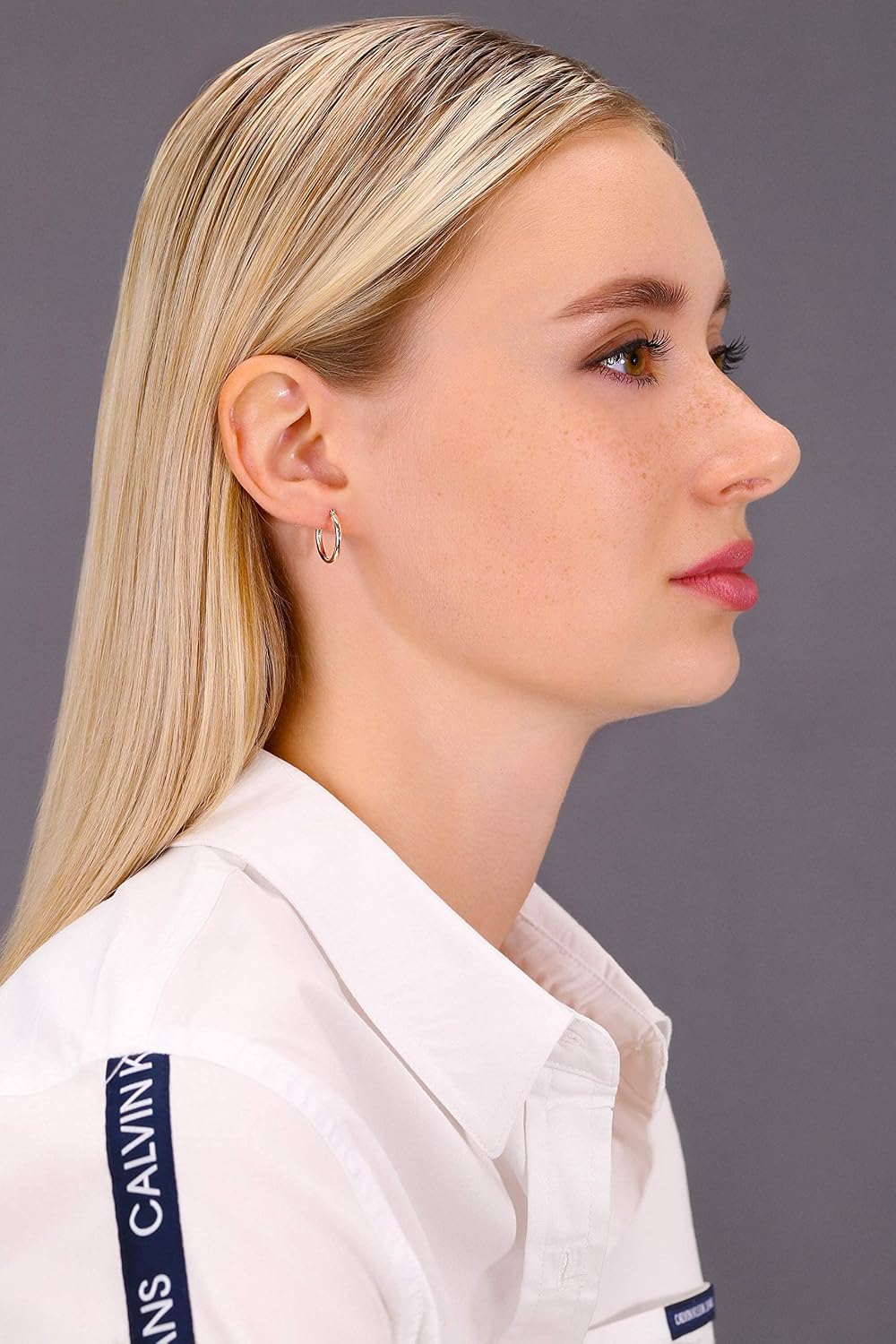 14K Rose Gold Classic Shiny Polished Round Hoop Earrings, 2mm tube
