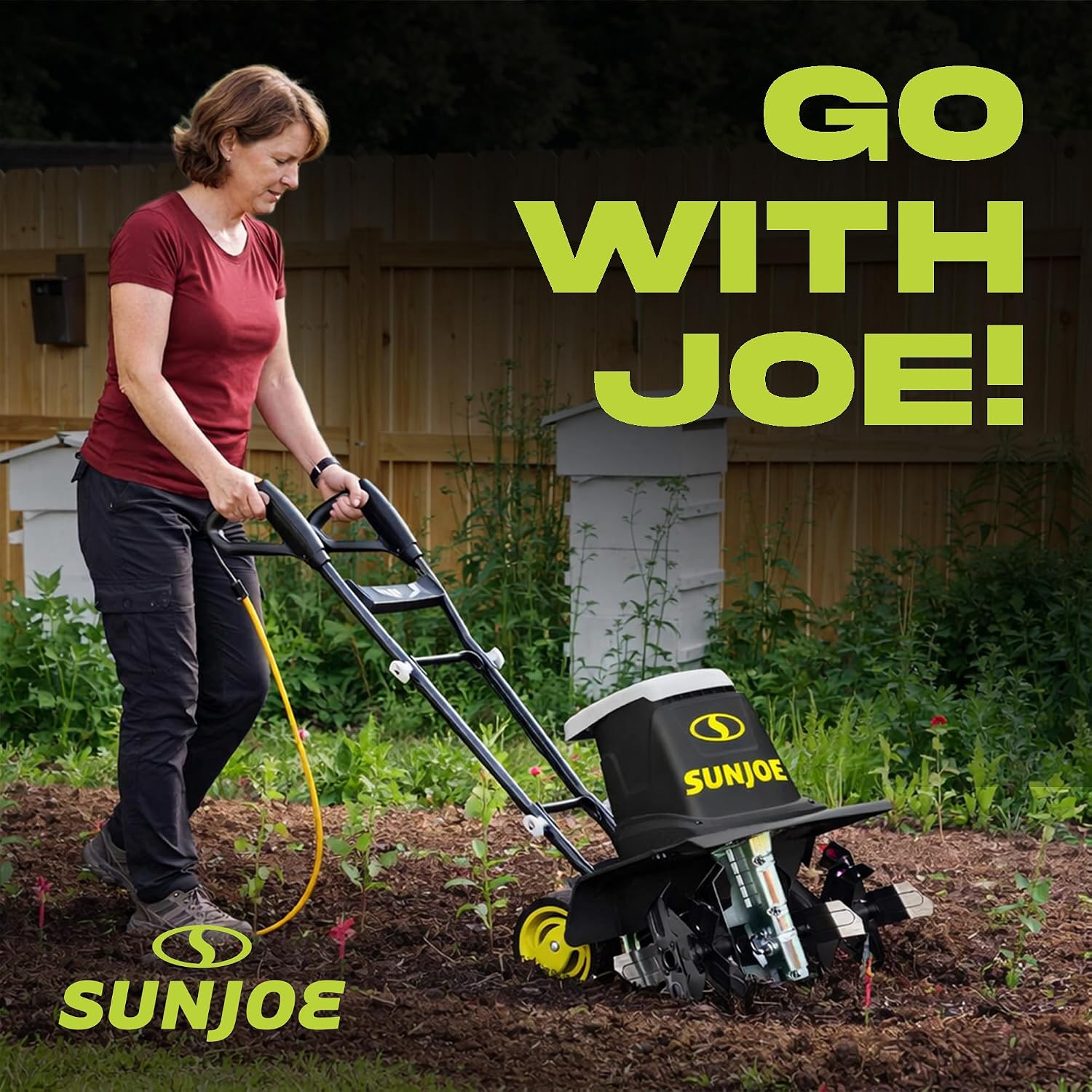 Sun Joe Corded Electric Garden Tiller & Cultivator with Steel Tines, 16', 13.5-Amp Motor - Heavy-Duty Tilling Machine for Lawn, Yard, and Gardening Care, TJ604E