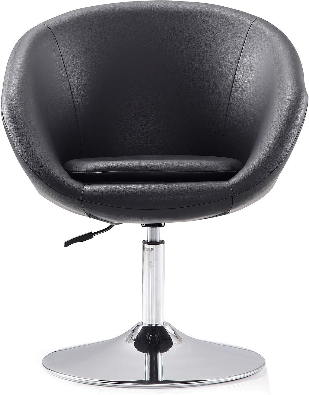 Manhattan Comfort Hopper Adjustable Swivel Accent Chair with 360° Turn, Upholstered Seat, Polished Chrome Base, Modern Bowl Design for Home Office and Living Room, Black