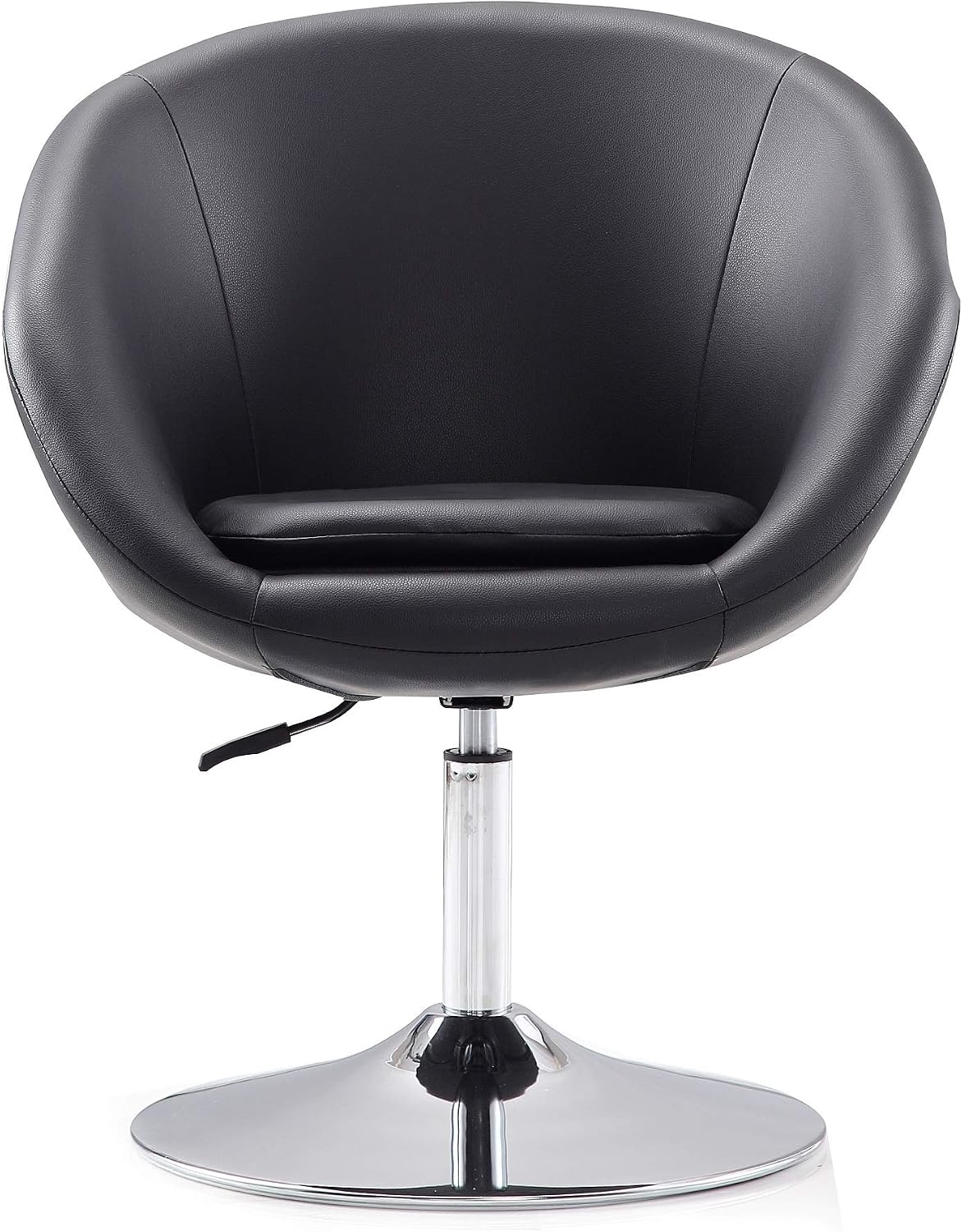 Manhattan Comfort Hopper Adjustable Swivel Accent Chair with 360° Turn, Upholstered Seat, Polished Chrome Base, Modern Bowl Design for Home Office and Living Room, Black