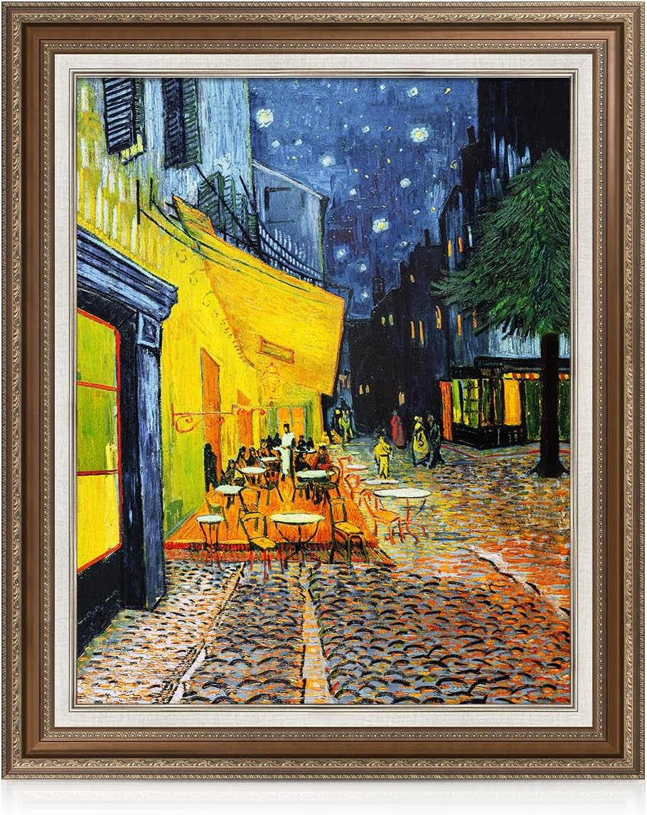 DECORARTS - Cafe Terrace At Night, Vincent Van Gogh Art Reproduction. Giclee Print on Acid Free Cotton Canvas Match with Bronze Frame for Wall Decor.
