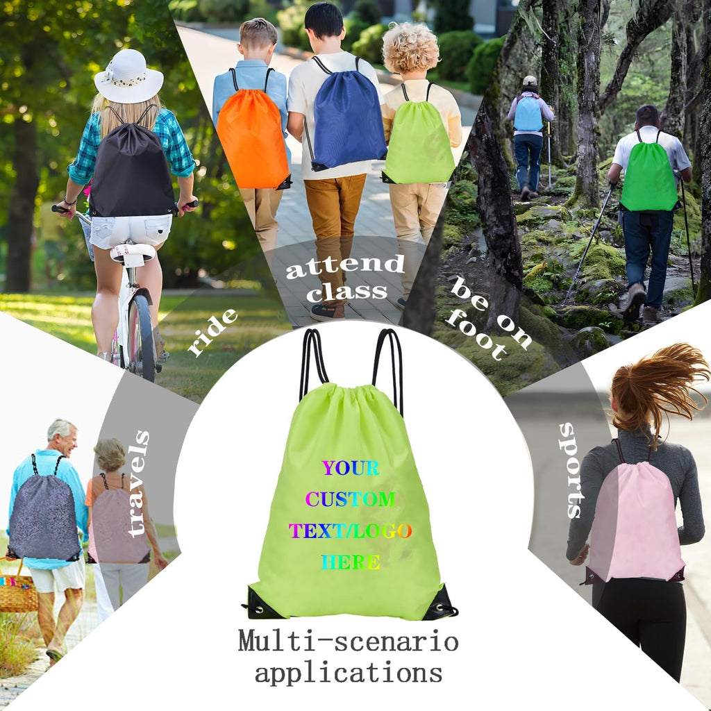 Custom Bags With Your Logo Set of 100 Custom Backpack Draw String Bags Pack Bulk for Travelling Swimming Gym Everyday Use (Yellowish green)