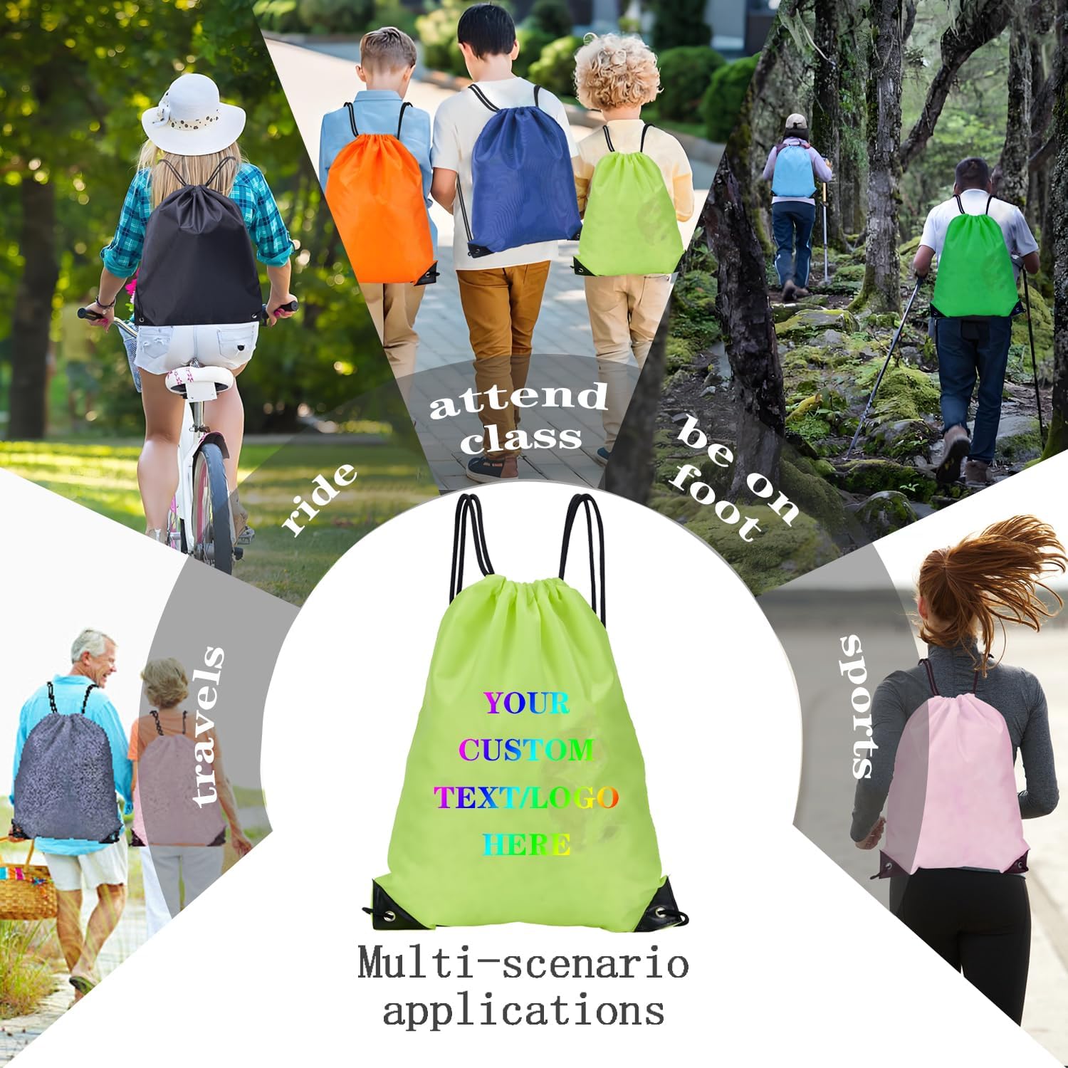 Custom Bags With Your Logo Set of 100 Custom Backpack Draw String Bags Pack Bulk for Travelling Swimming Gym Everyday Use (Yellowish green)