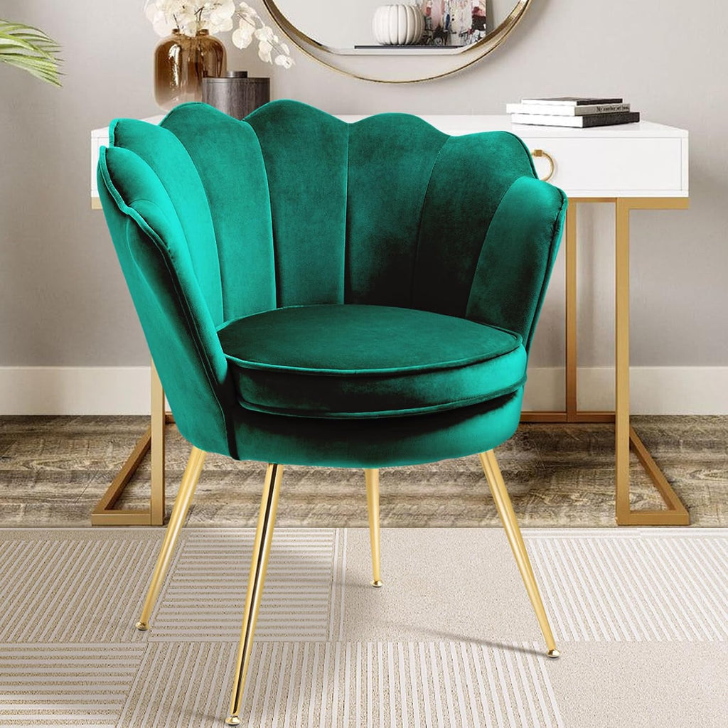 Czlolo Accent Chairs Set of 2 for Living Room, Velvet Upholstered Makeup Room Vanity Chair with Back, Golden Metal Legs Small Accent Side Chair for Bedroom, Cloud Chair Set, 2 Pcs Emerald Green