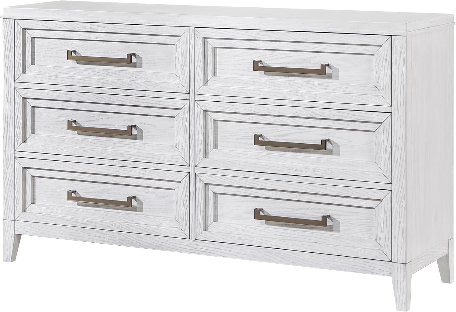 Coaster Home Furnishings - Marielle - Wood - 6-Drawer Bedroom Dresser with Antique Brass Bar Pulls, Rectangular Structure, Stepped Front Design - Bedroom - Distressed White - 224843