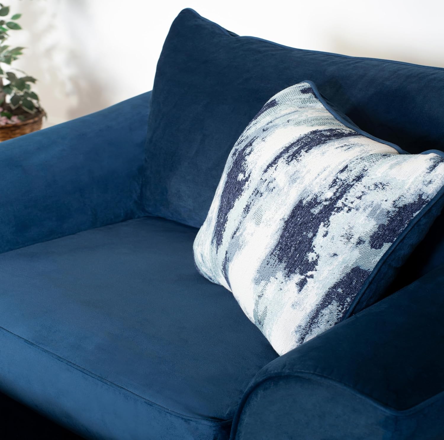 Roundhill Furniture Camero Fabric Pillowback Accent Chair with Ottoman, Navy Blue