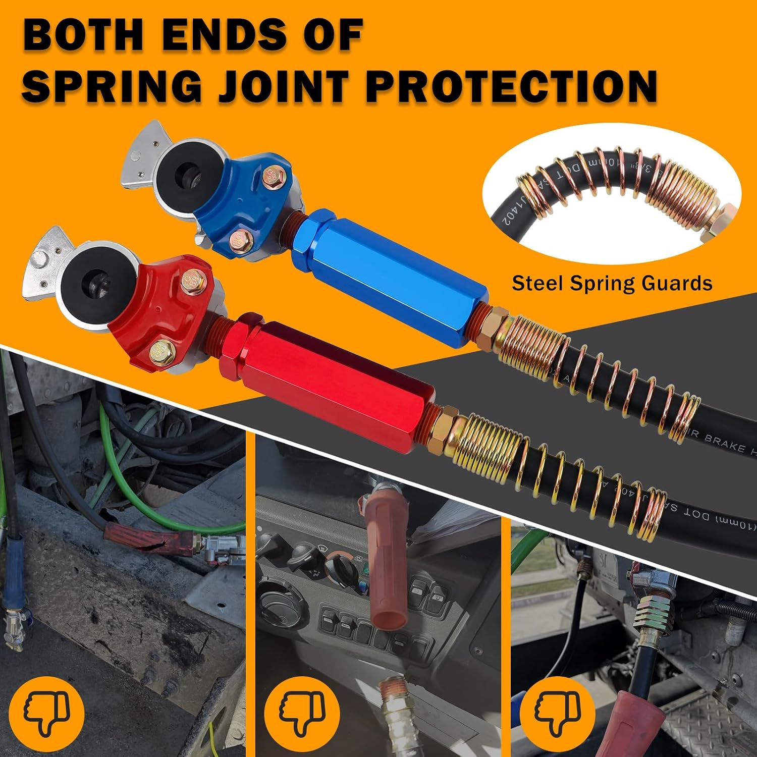 13.5 FT Semi Truck Air Lines Kit with 2 Pcs Tender Spring Kit and Glad Hands with Gladhand Holder & Handles 3IN1 Trailer Cord and Air Hoses Kit for Truck Trailer Tractor