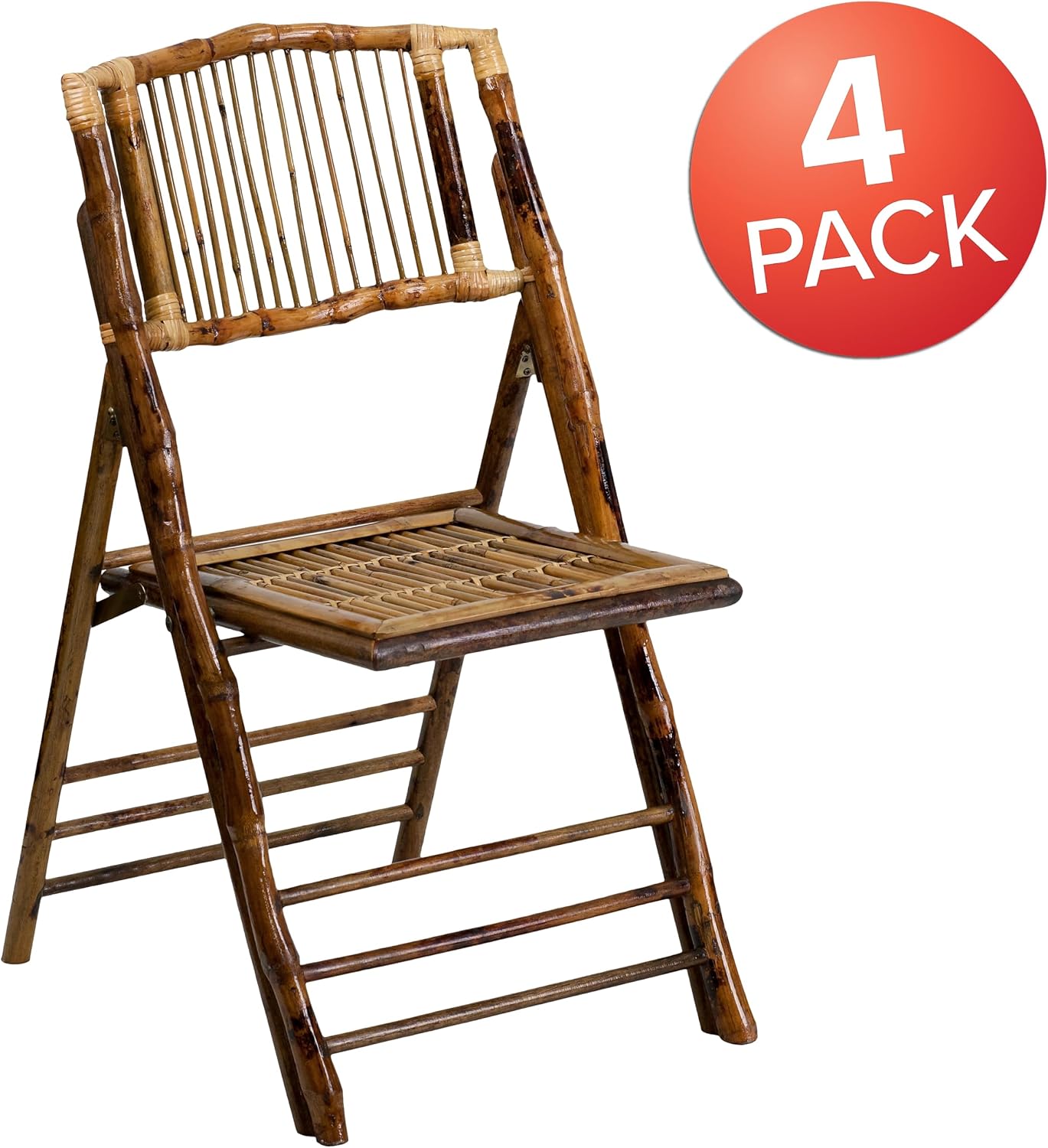 Flash Furniture Folding Bohemian Bamboo Chairs with Curved Backs, Modern Bamboo Folding Dining Chairs, 300 lb. Static Weight Capacity, Set of 4