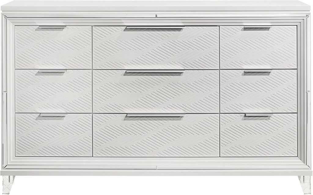 Coaster Home Furnishings Marmore Contemporary 64-inch 9-Drawer Bedroom Dresser Clothing Storage Cabinet Wide Chest of Drawers Organizer Unit White 224963