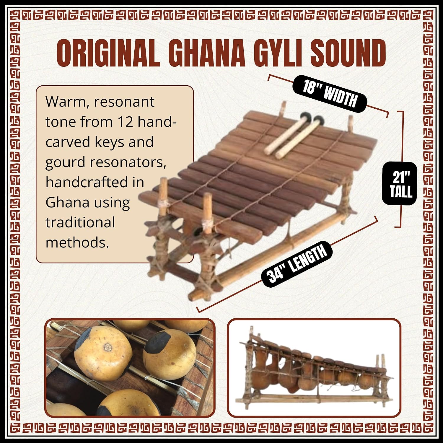 Africa Heartwood Project - Ghana Gyil with Mallets - 12 Key C Pentatonic - Marimba Xylophone Balafon from Ghana