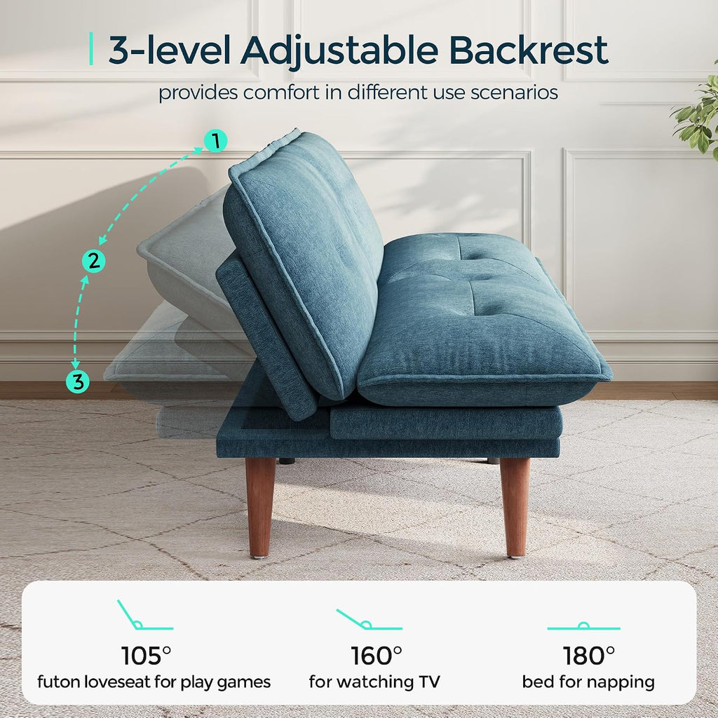 LINSY HOME Futon Sofa Bed, 70' Futon Couch with Adjustable Backrest and Armrest, Comfy Loveseat Convertible Folding Sleeper Sofa Couches for Small Spaces Living Rooms Apartment Office