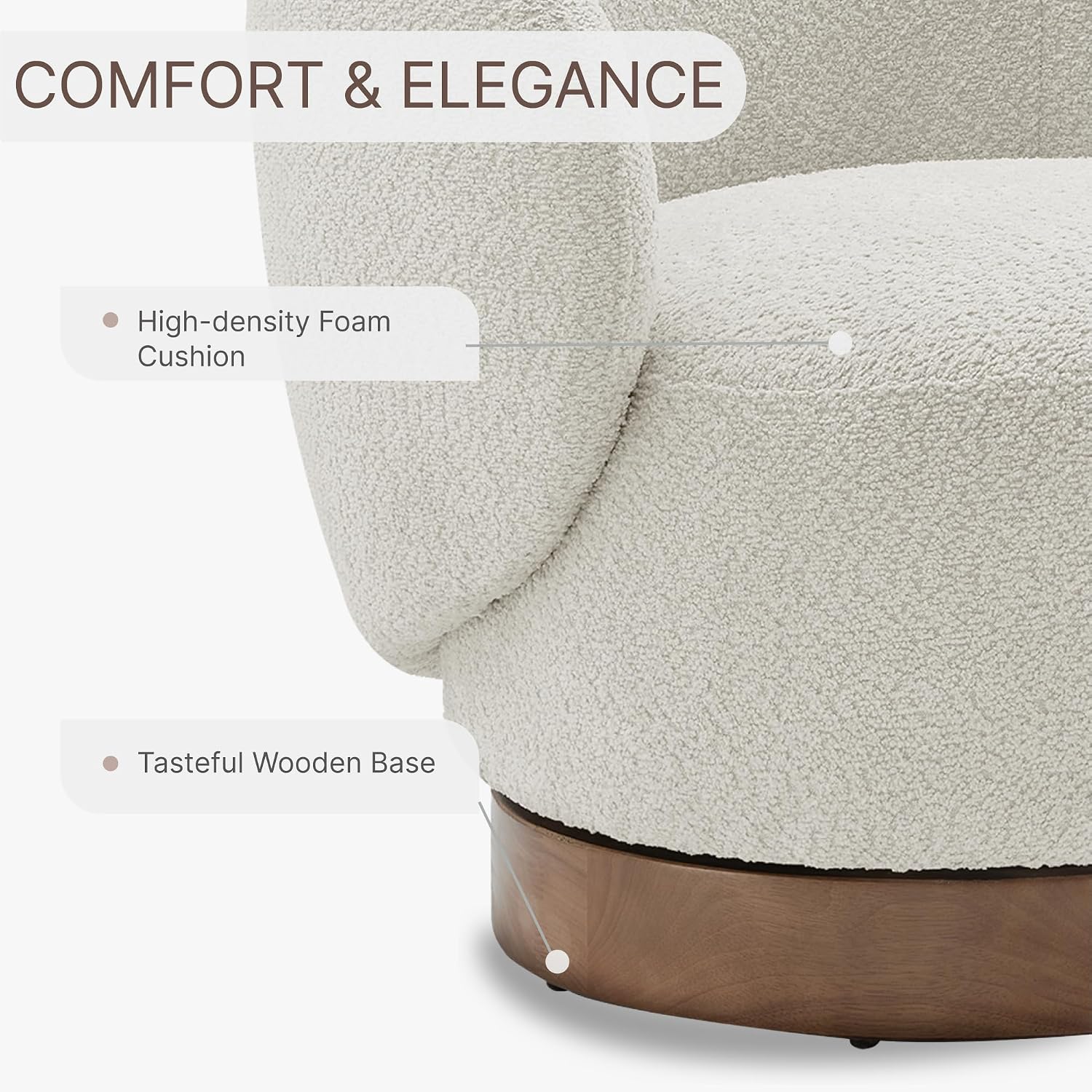 KISLOT Swivel Accent Chair Round Barrel Armchair Upholstered Performance Fabric for Living Room Bedroom Reading Waitingroom,2 PCS,Cream