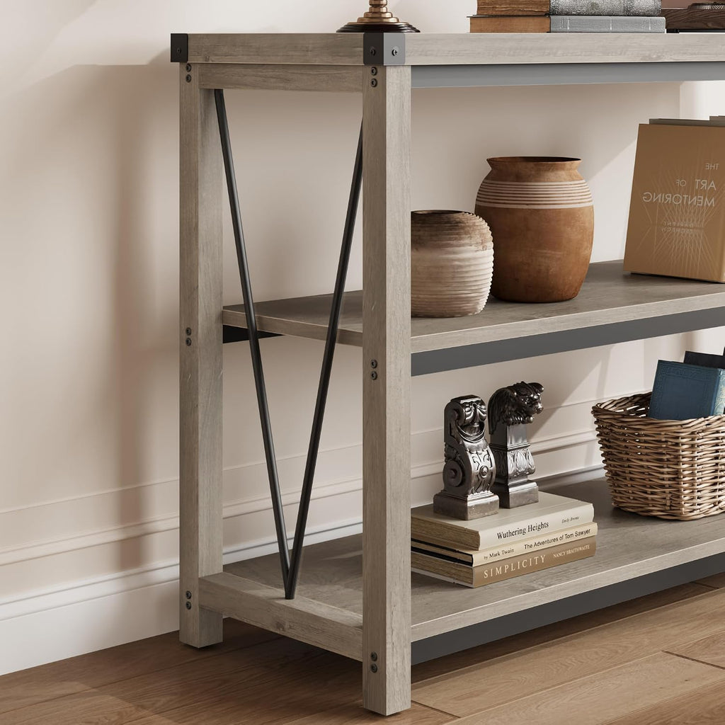GAOMON Farmhouse Entryway Table,47 Inch Narrow Long Console Table with Storage, 3 Tier Wood Console Table for Living Room, Behind Couch Table, Hallway Table for Foyer, Entryway Furniture-Grey