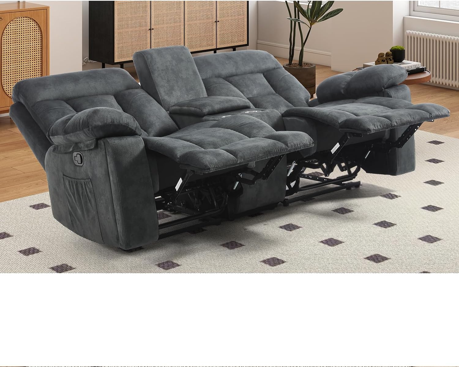 EBELLO 2 Piece Reclining Living Room Set, Soft Fabric Recliner Sofa Set, Included Power Lift Recliner Chair with Massage and Heat and Loveseat, Dark Greenish-Grey