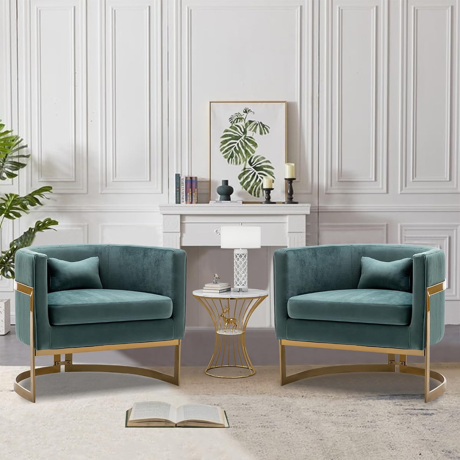 Velvet Accent Chair, Modern Upholstered Arm Chair for Living Room Bedroom Sofa Side Chair Velvet Barrel Chair with Gold Legs Lake Blue