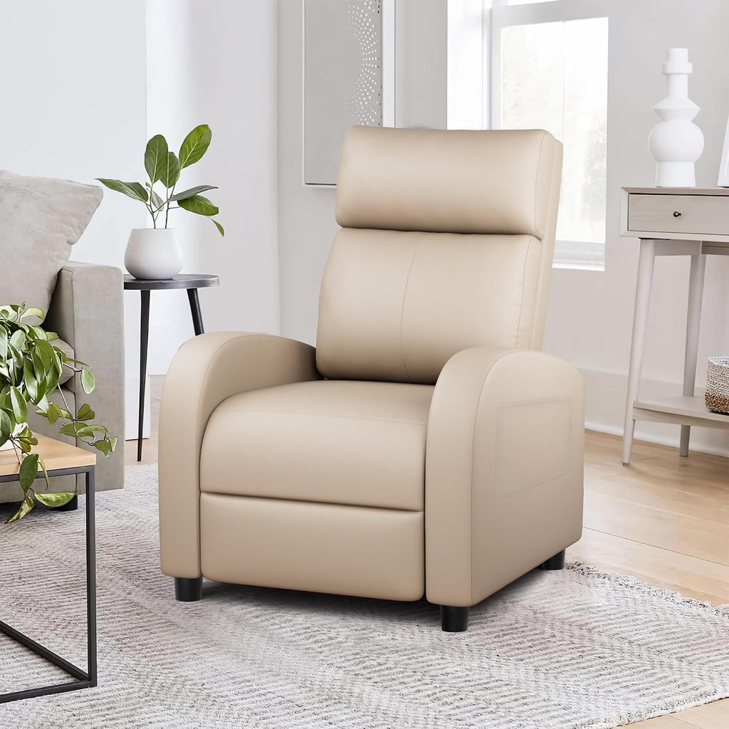 JUMMICO Recliner Chair Adjustable Home Theater Single Recliner Sofa Furniture with Thick Seat Cushion and Backrest Modern Living Room Recliners (Leather, Beige)
