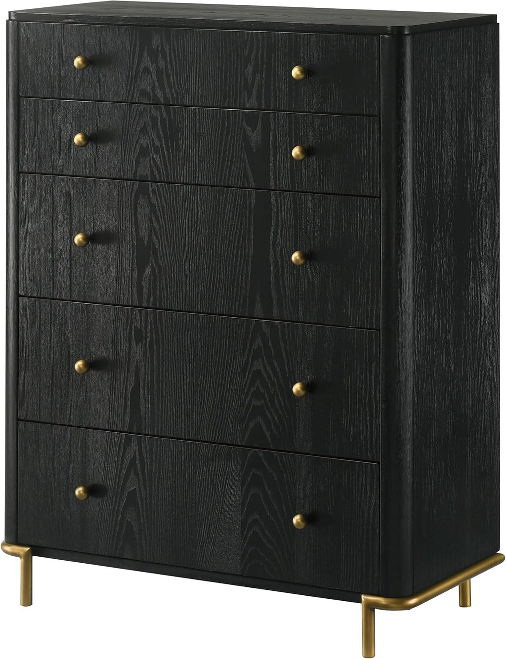 Coaster Home Furnishings - Arini - Wood - 5-Drawer Chest with Rounded Corners, Gold Knobs, Hidden Drawer and Wire-Brushed Finish - Coastal - Bedroom - Black - 224335
