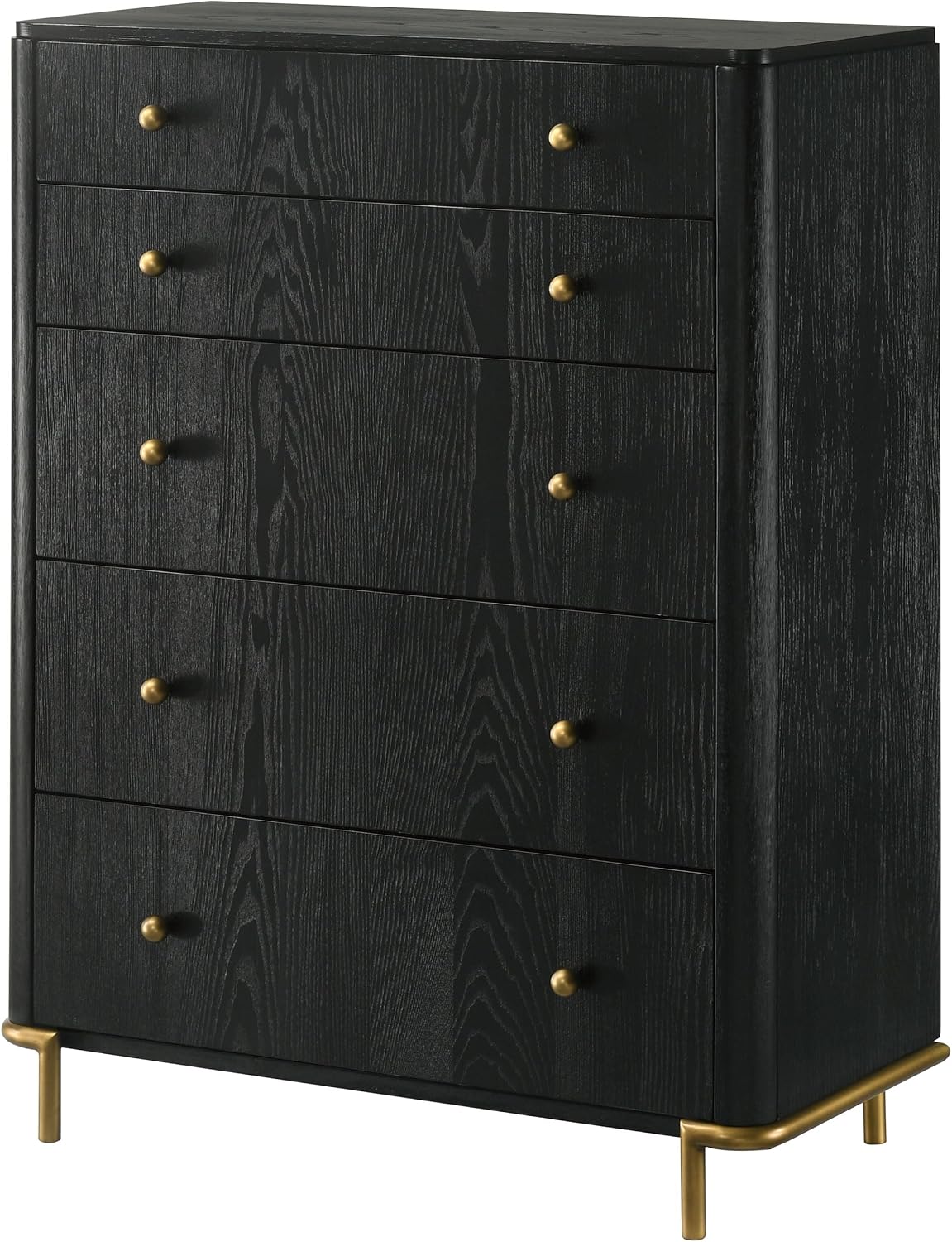 Coaster Home Furnishings - Arini - Wood - 5-Drawer Chest with Rounded Corners, Gold Knobs, Hidden Drawer and Wire-Brushed Finish - Coastal - Bedroom - Black - 224335