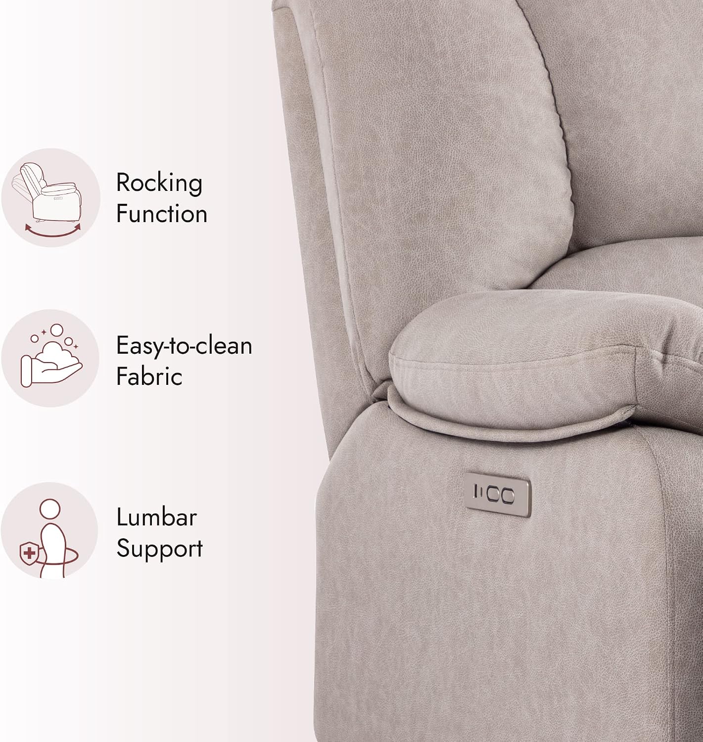 Watson & Whitely Power Recliner Chair for Adults, Fabric Electric Glider Reclining Chair for Living Room and Nursery, Upholstered Rocker Recliner with USB Port, Creamy Grey