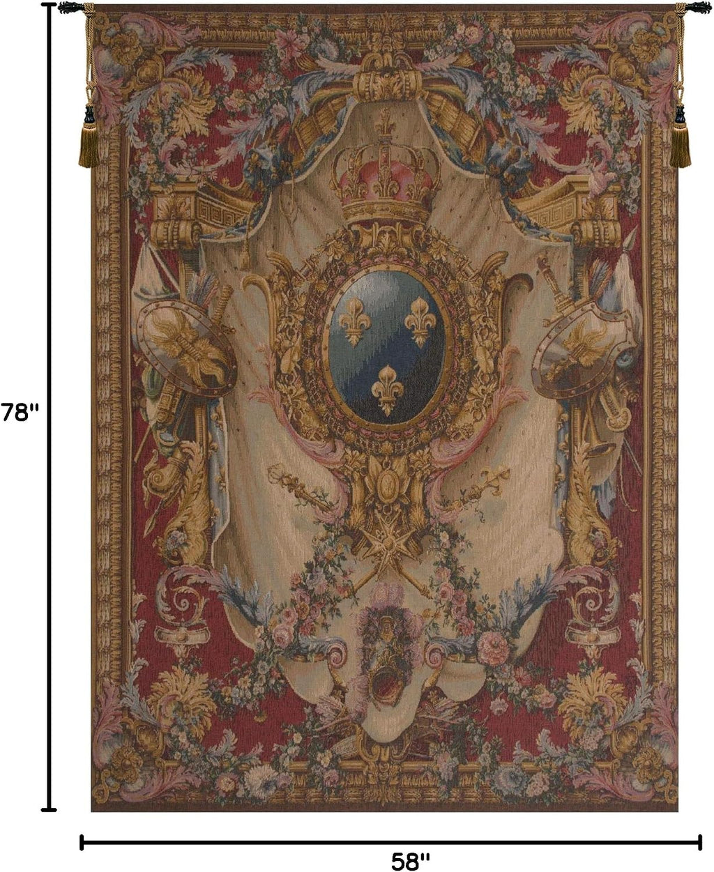 Charlotte Home Furnishings Inc. Grandes Armoiries Red French Tapestry Wall Hanging, 78 X 58 Inch, Viscose Cotton And Polyester Blend Wall Art, Perfect For Wall Decor By Pierre Josse Perrot