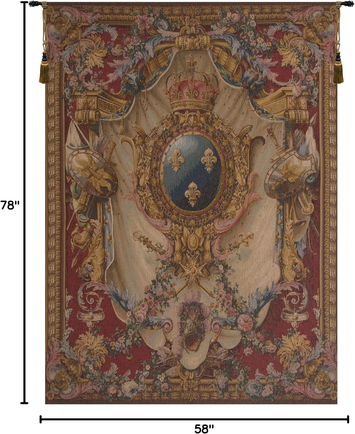 Charlotte Home Furnishings Inc. Grandes Armoiries Red French Tapestry Wall Hanging, 78 X 58 Inch, Viscose Cotton And Polyester Blend Wall Art, Perfect For Wall Decor By Pierre Josse Perrot