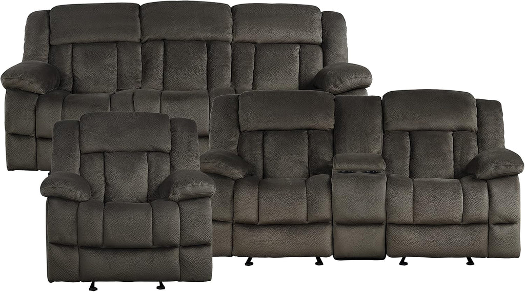 Lexicon Reclining Living Room Set, Manual Reclining Sofas, Couches for Living Room, Includes Reclining Sofa, Dual Glider Recliner Loveseat and Glider Recliner, 3-Piece Set, Chocolate