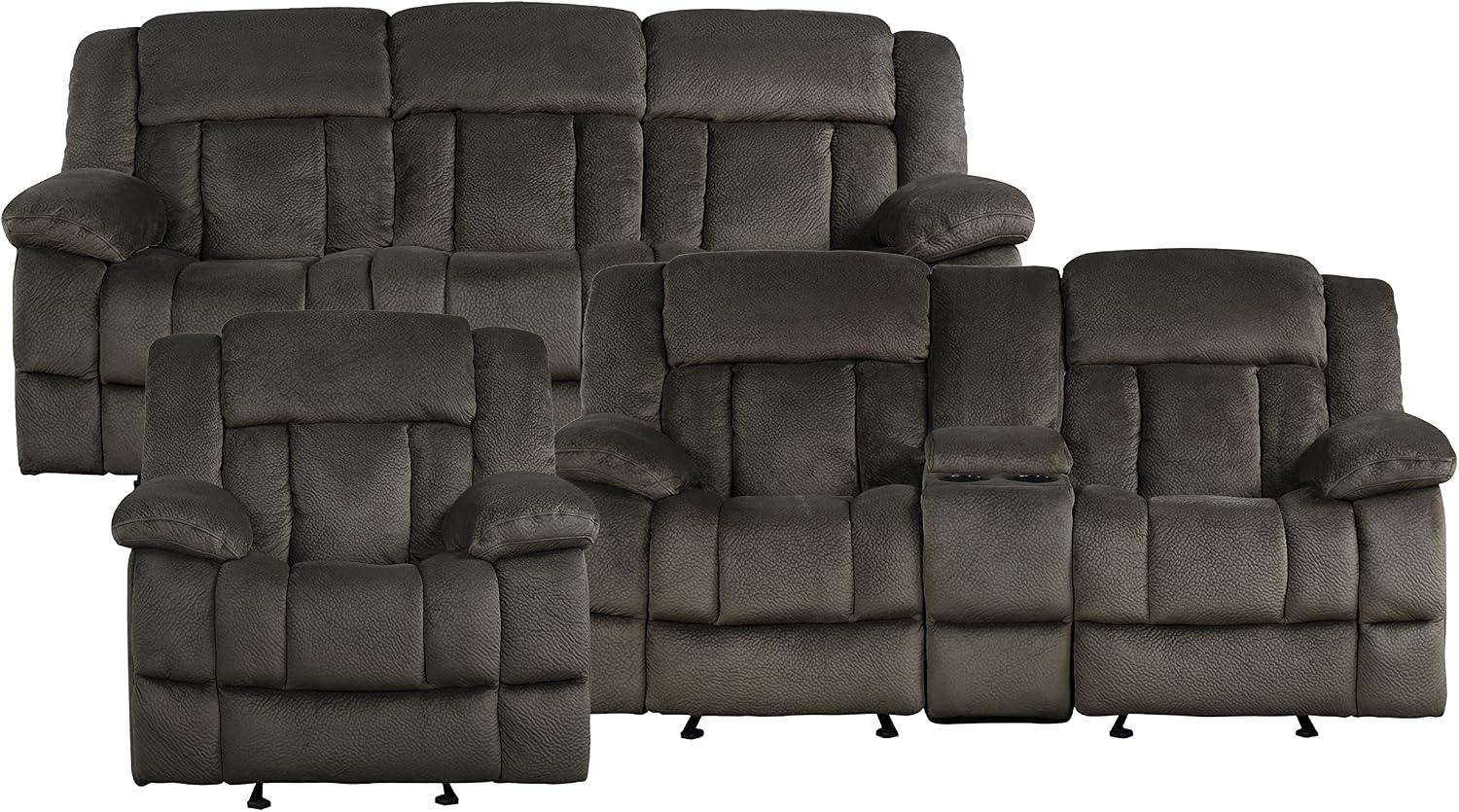 Lexicon Reclining Living Room Set, Manual Reclining Sofas, Couches for Living Room, Includes Reclining Sofa, Dual Glider Recliner Loveseat and Glider Recliner, 3-Piece Set, Chocolate