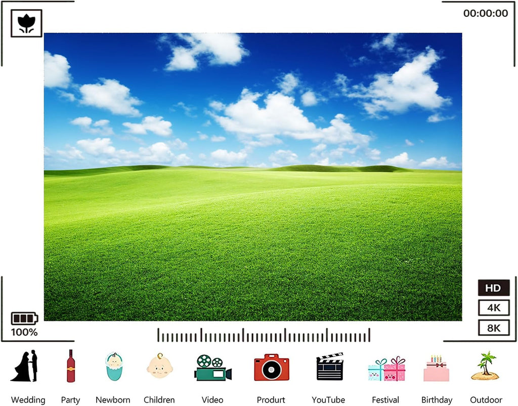 Trykid 20x10ft Lush Green Prairie Backdrop Bright Blue Sky Fluffy Cloud Photography Background Outdoor Camping Nature Shoot Tapestry Party Decoration Photo Studio Prop Fabric