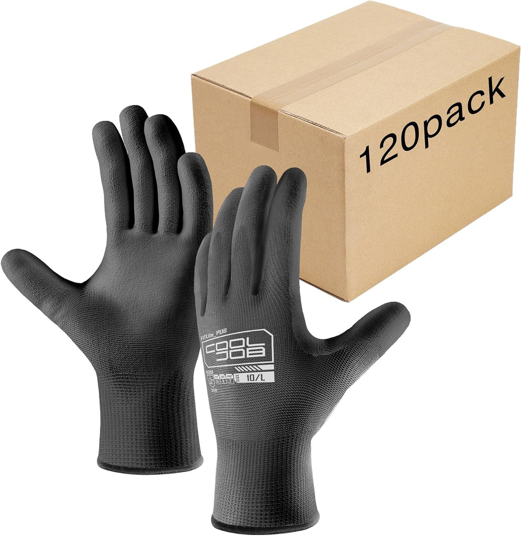COOLJOB 120 Pairs Safety Work Gloves with Grip, Anti-slip Rubber Coated Garden Gloves for Men, Bulk Package