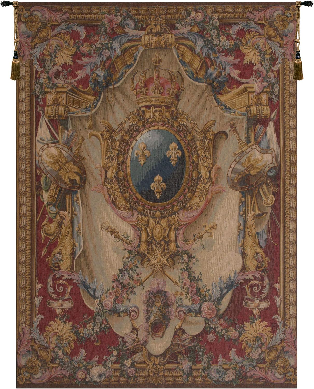 Charlotte Home Furnishings Inc. Grandes Armoiries Red French Tapestry Wall Hanging, 78 X 58 Inch, Viscose Cotton And Polyester Blend Wall Art, Perfect For Wall Decor By Pierre Josse Perrot